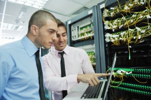it engineers in network server room